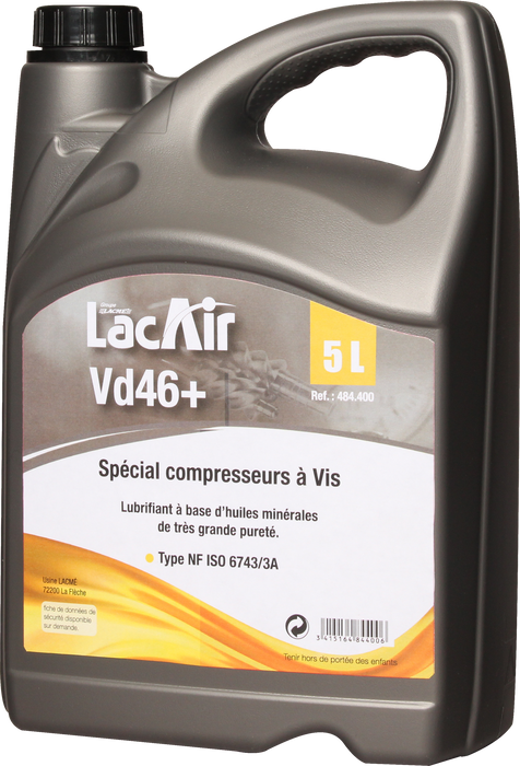Bidon 5 Litres D'Huile Minérale Vd46+ Pour Compresseur Vis 484400 Lacme