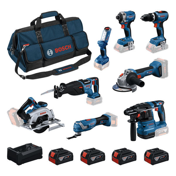 Pack 8 machines + 4 batteries 5Ah + Chargeur Bosch pro - 0615V00061