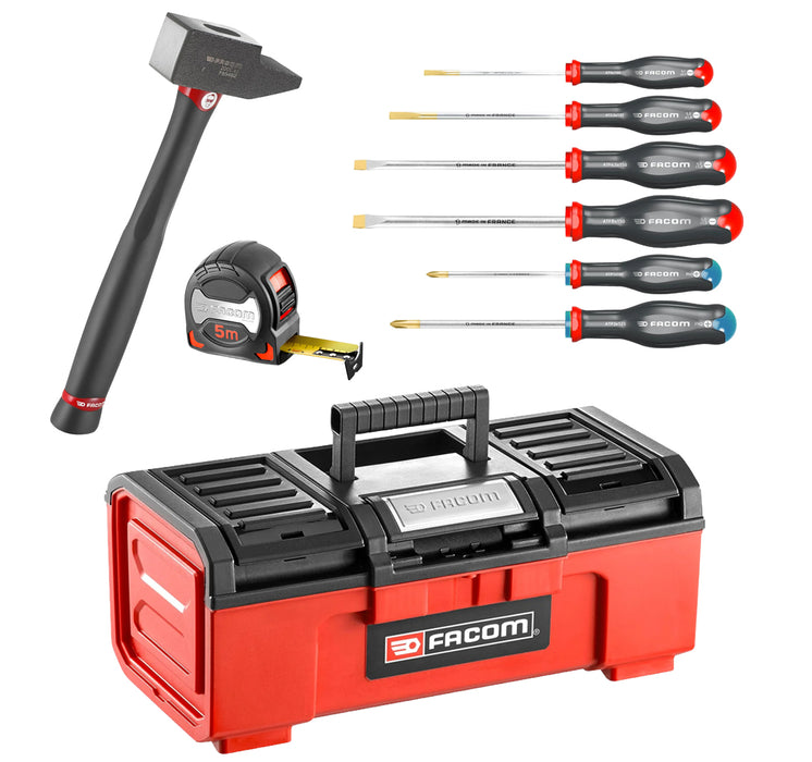 Pack essentiel bricolage Facom - Boite + mesure + tournevis + marteau - PACKBOITEFACOM
