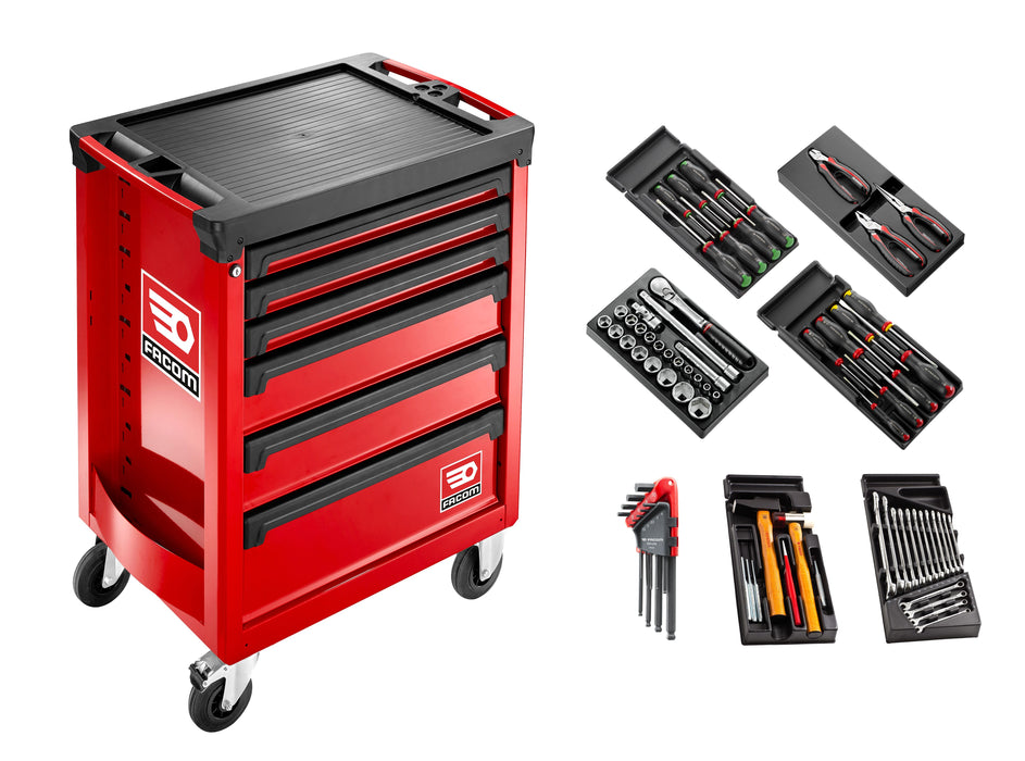 Servante Facom complète 6 tiroirs ROLL M3 Rouge + composition 69 outils - ROLL.CONTACTPF Facom