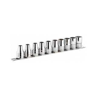 R.40E Jeu 13 douilles 1/4" 6 pans métriques sur rack