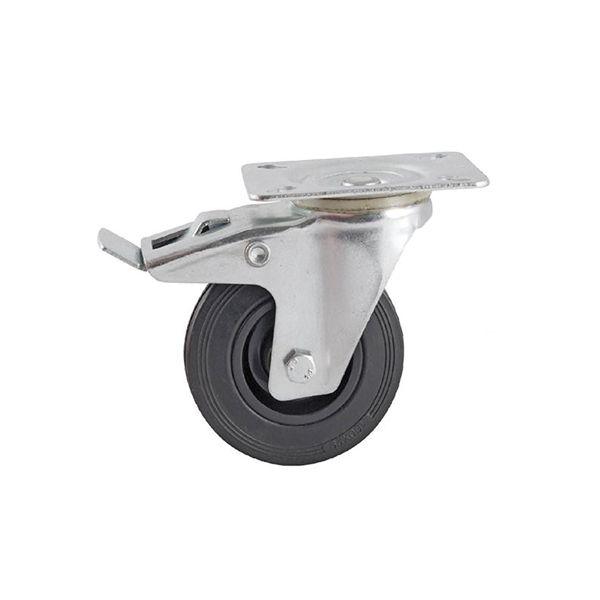 Roulette pivotante à frein à platine roue caoutchouc noire ø200 charge 200kg