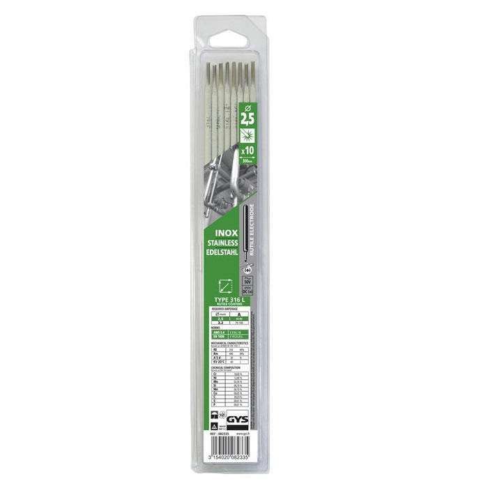 10 Électrodes inox 316L ø 2,5 - brochable 082335 GYS